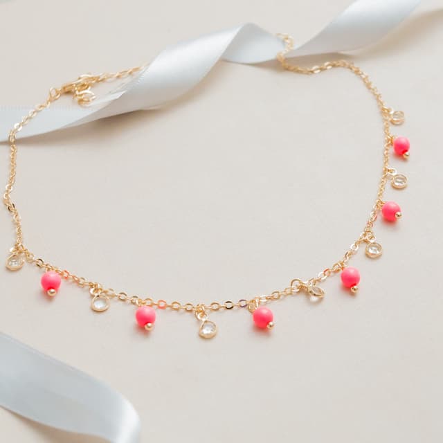 Pink Bead Charm Anklet